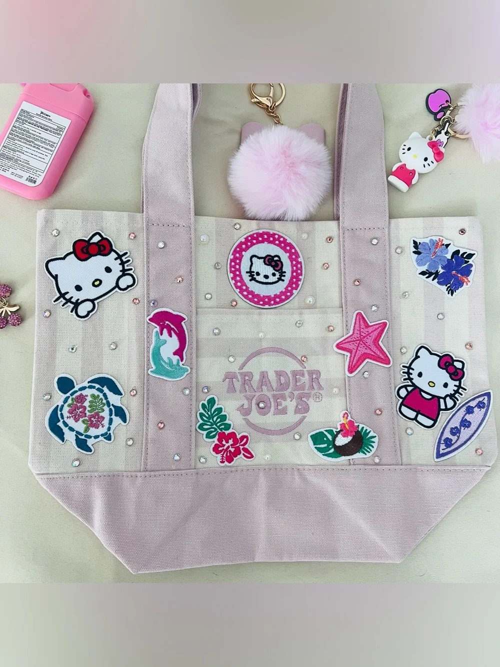 Hello Kitty Aloha Paradise Tote Bag Trader Joe’s Striped Mini Canvas Kawaii